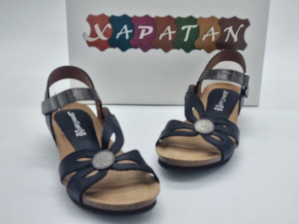 XAPATAN Femme Nu-pied cuir noir/étain