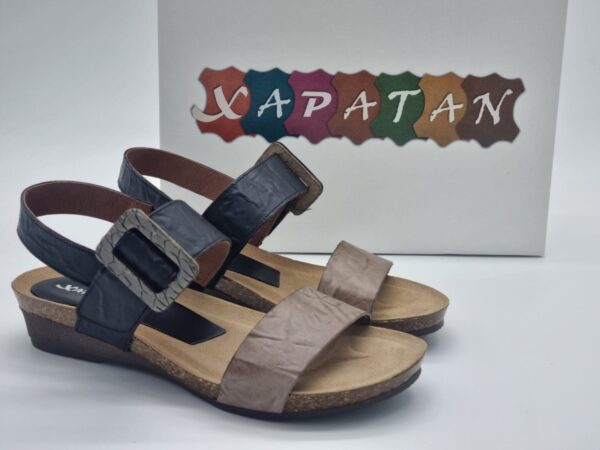 XAPATAN Femme Nu-pied cuir noir/taupe