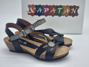 XAPATAN Femme Nu-pied cuir noir/étain