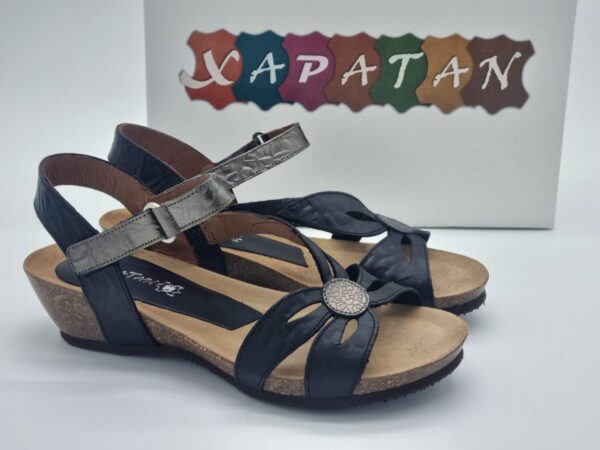 XAPATAN Femme Nu-pied cuir noir/étain